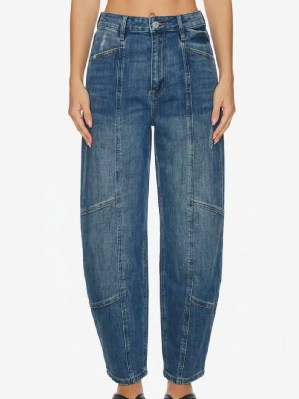 Steve Madden Barrell Leg Jeans Architectural Dark Rinse Slouchy Slash Pocket